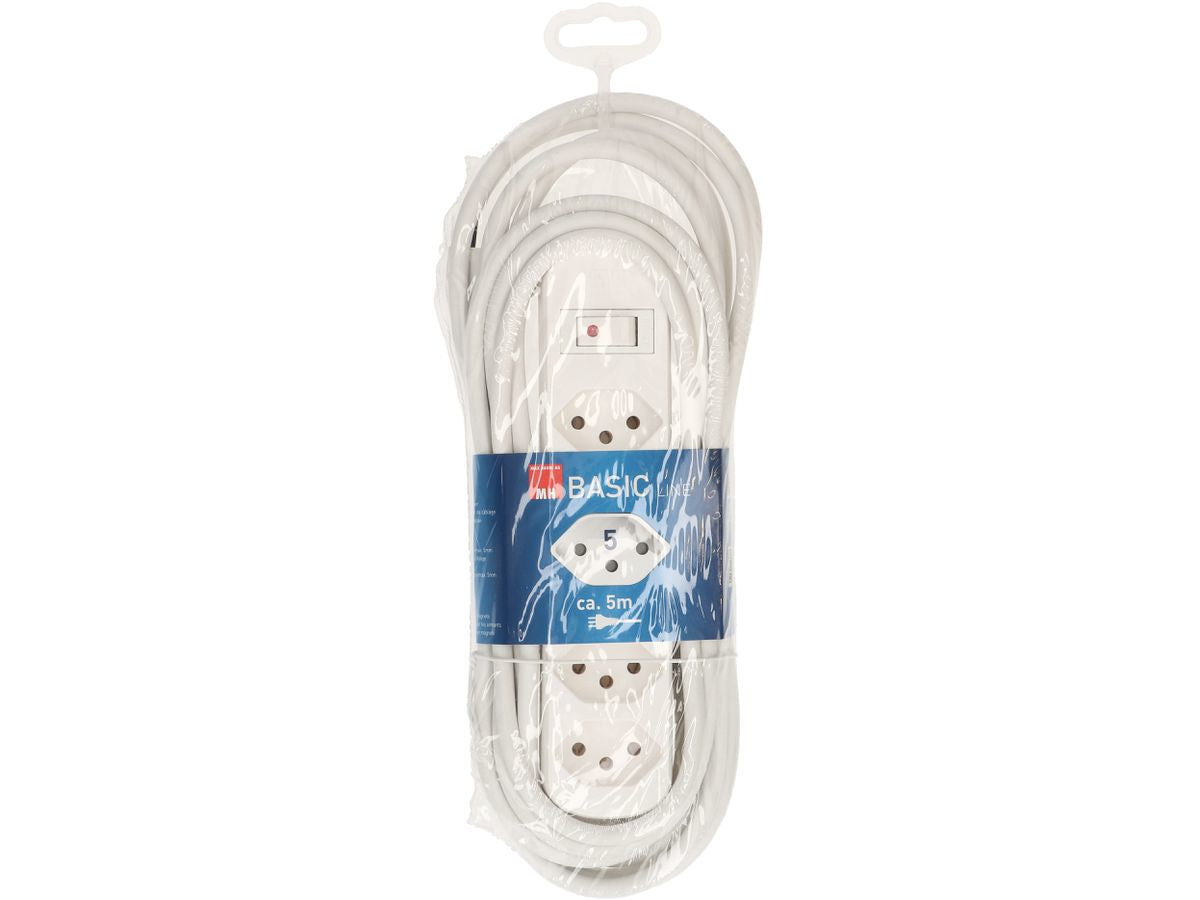 Max Hauri AG Max Hauri Basic-Line Steckdosenleiste, 5×T13, mit Schalter, 5 m, Befestigungslaschen – Weiss