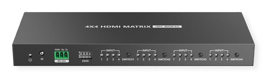 VALUE 4×4 HDMI-Matrix, 4K60, RS-232/IR-Fernbedienung