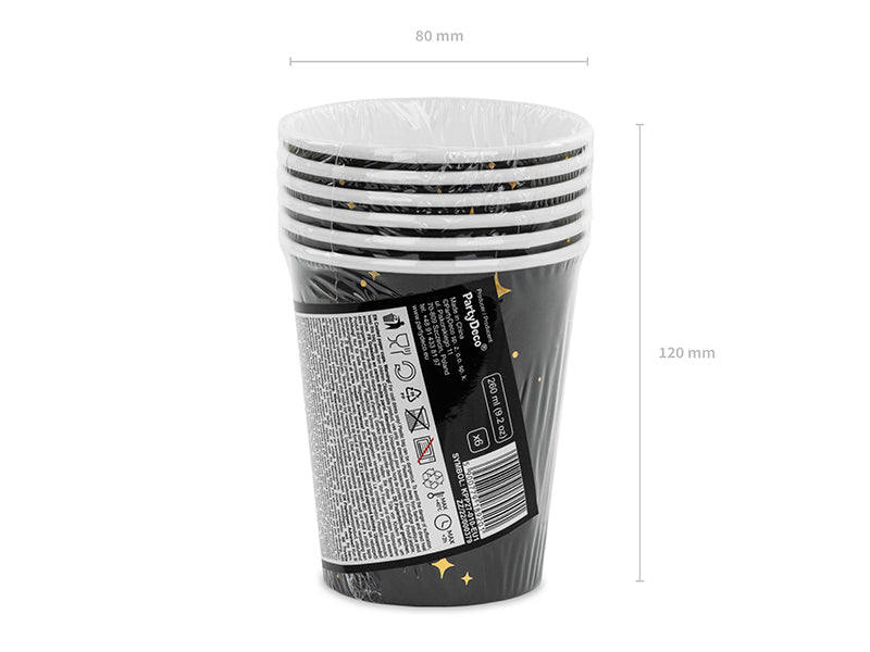 PartyDeco Becher, Papier/Karton – 2,6 dl – schwarz/gold – 6 Stk.