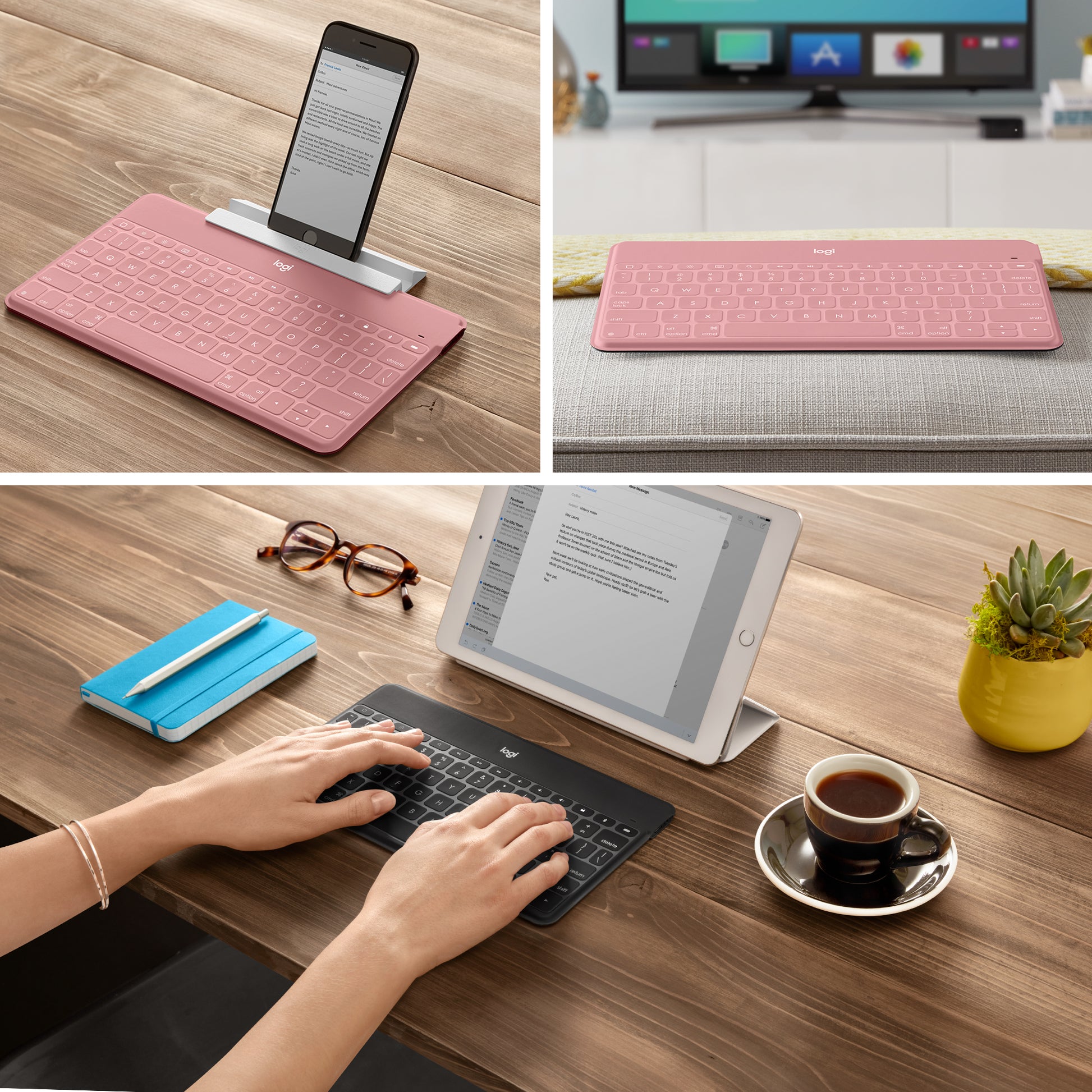 Logitech Keys-To-Go – Kabellose Tastatur (Bluetooth), CH-Layout (DE-CH), Rosa