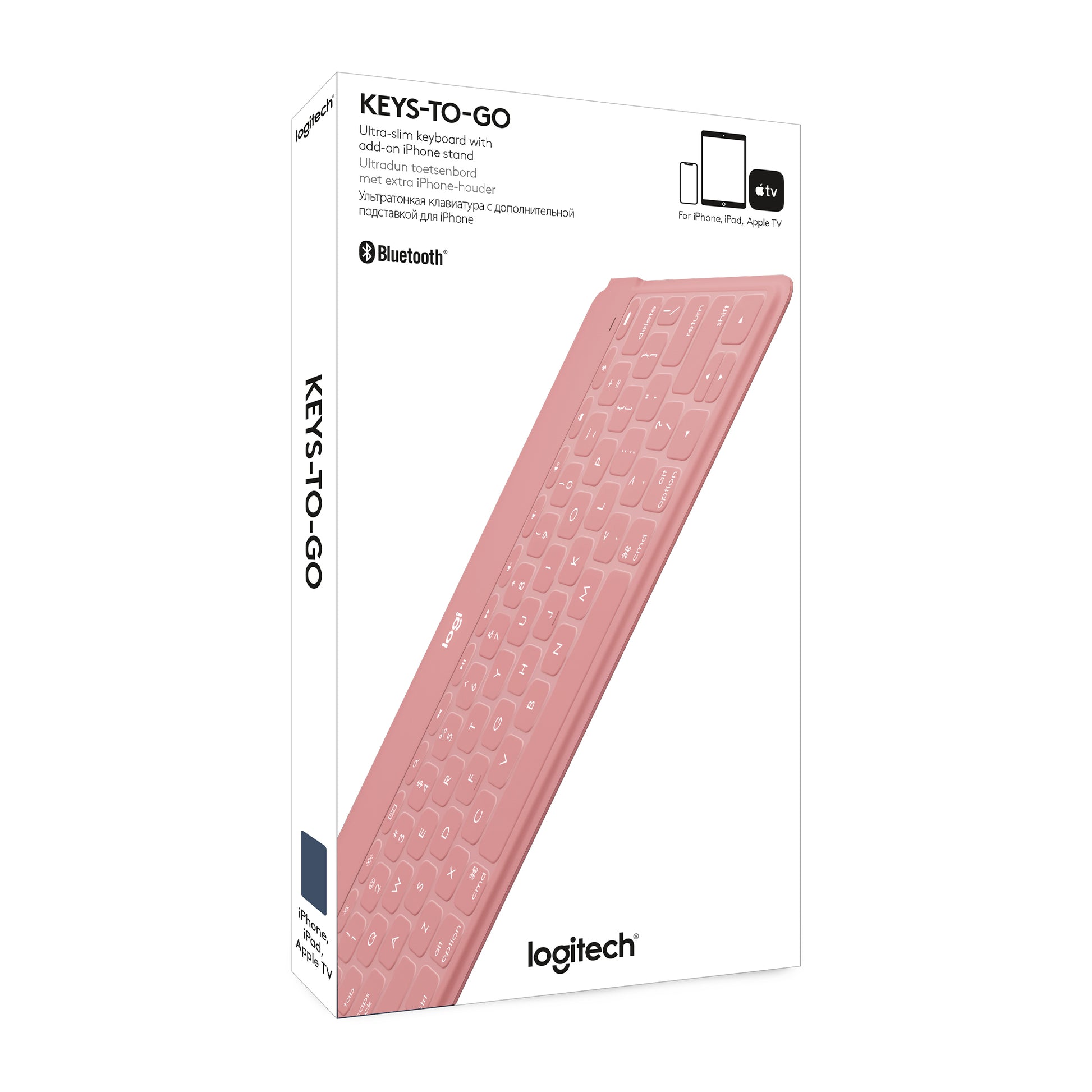 Logitech Keys-To-Go – Kabellose Tastatur (Bluetooth), CH-Layout (DE-CH), Rosa