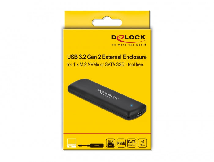 DeLOCK 1-Bay SSD-Gehäuse – USB 3.2 Gen 2 (10 Gbit/s), USB-C, für M.2 NVMe/SATA (Key M)