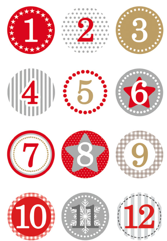 HERMA Schmucketiketten, Dekor Weihnachten (Adventskalender 1–24) – 84 × 120 mm – mehrfarbig – 2 Blätter