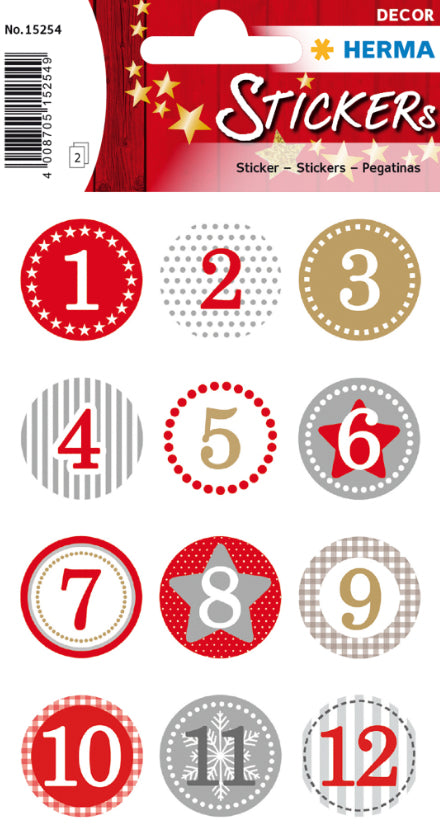 HERMA Schmucketiketten, Dekor Weihnachten (Adventskalender 1–24) – 84 × 120 mm – mehrfarbig – 2 Blätter