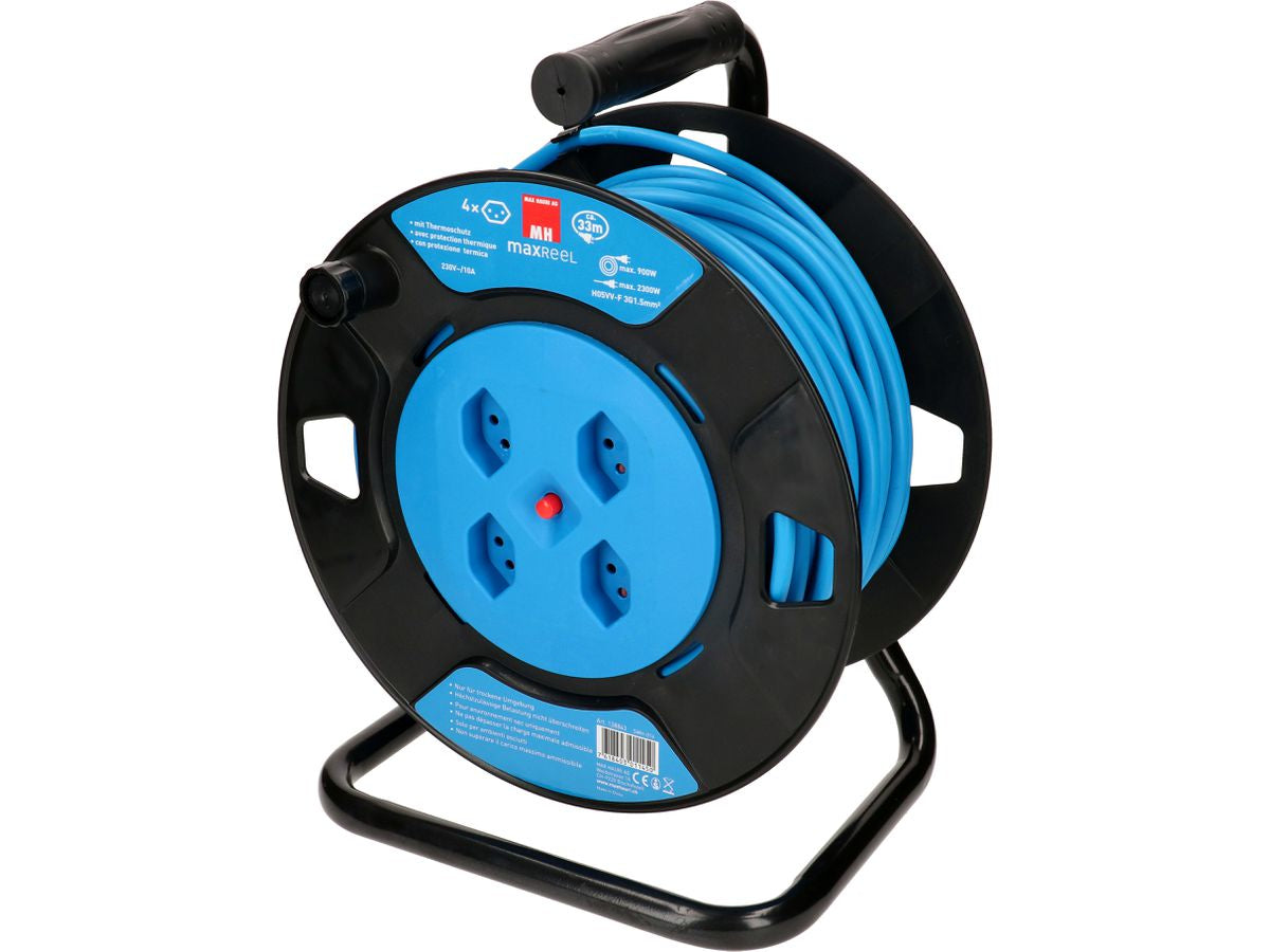 Max Hauri AG Max Hauri Kabelrolle, 33 m, 4×T13, Thermoschutz, Eingang T12 – Schwarz