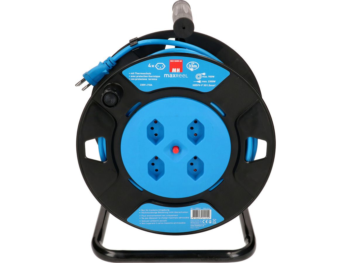 Max Hauri AG Max Hauri Kabelrolle, 33 m, 4×T13, Thermoschutz, Eingang T12 – Schwarz