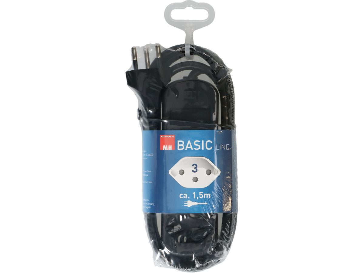 Max Hauri AG Max Hauri Basic-Line Steckdosenleiste, 3×T13, ohne Schalter, 1,5 m, Eingang T12 – schwarz