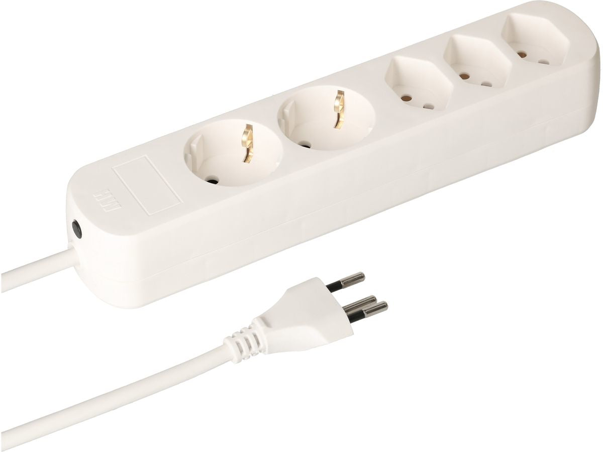 Max Hauri AG Max Hauri Basic-Line Steckdosenleiste, 5×T13, 1,5 m, Eingang T12, mit Befestigungslaschen – Weiss