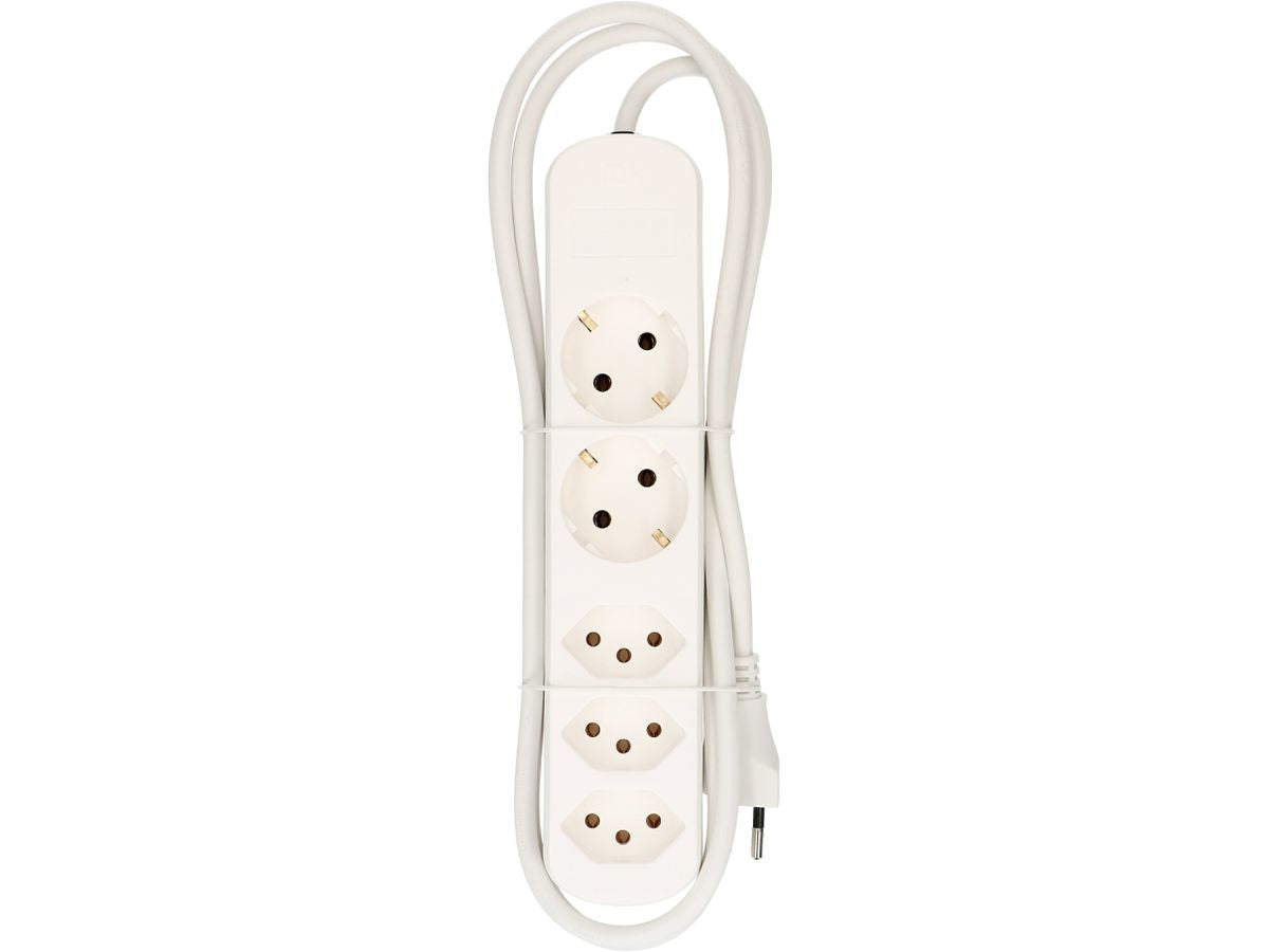 Max Hauri AG Max Hauri Basic-Line Steckdosenleiste, 5×T13, 1,5 m, Eingang T12, mit Befestigungslaschen – Weiss