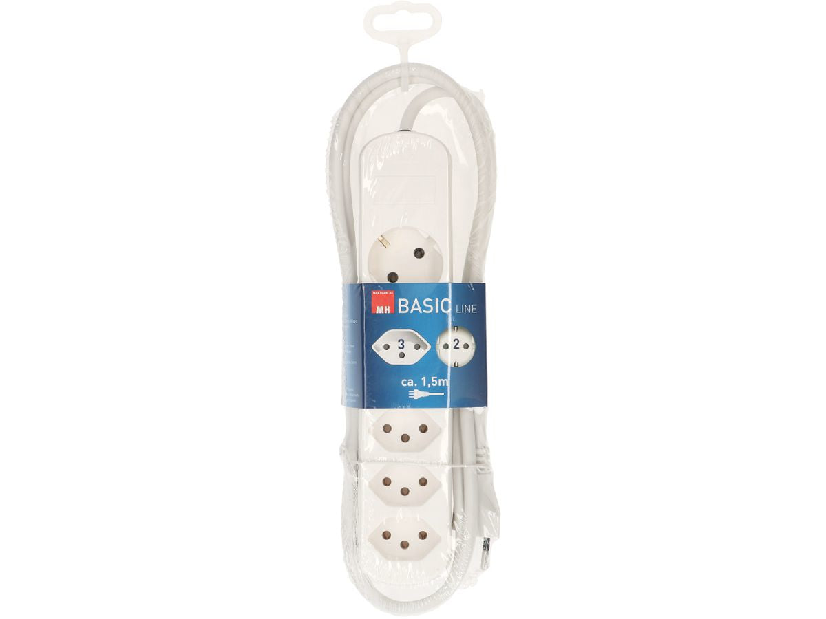 Max Hauri AG Max Hauri Basic-Line Steckdosenleiste, 5×T13, 1,5 m, Eingang T12, mit Befestigungslaschen – Weiss