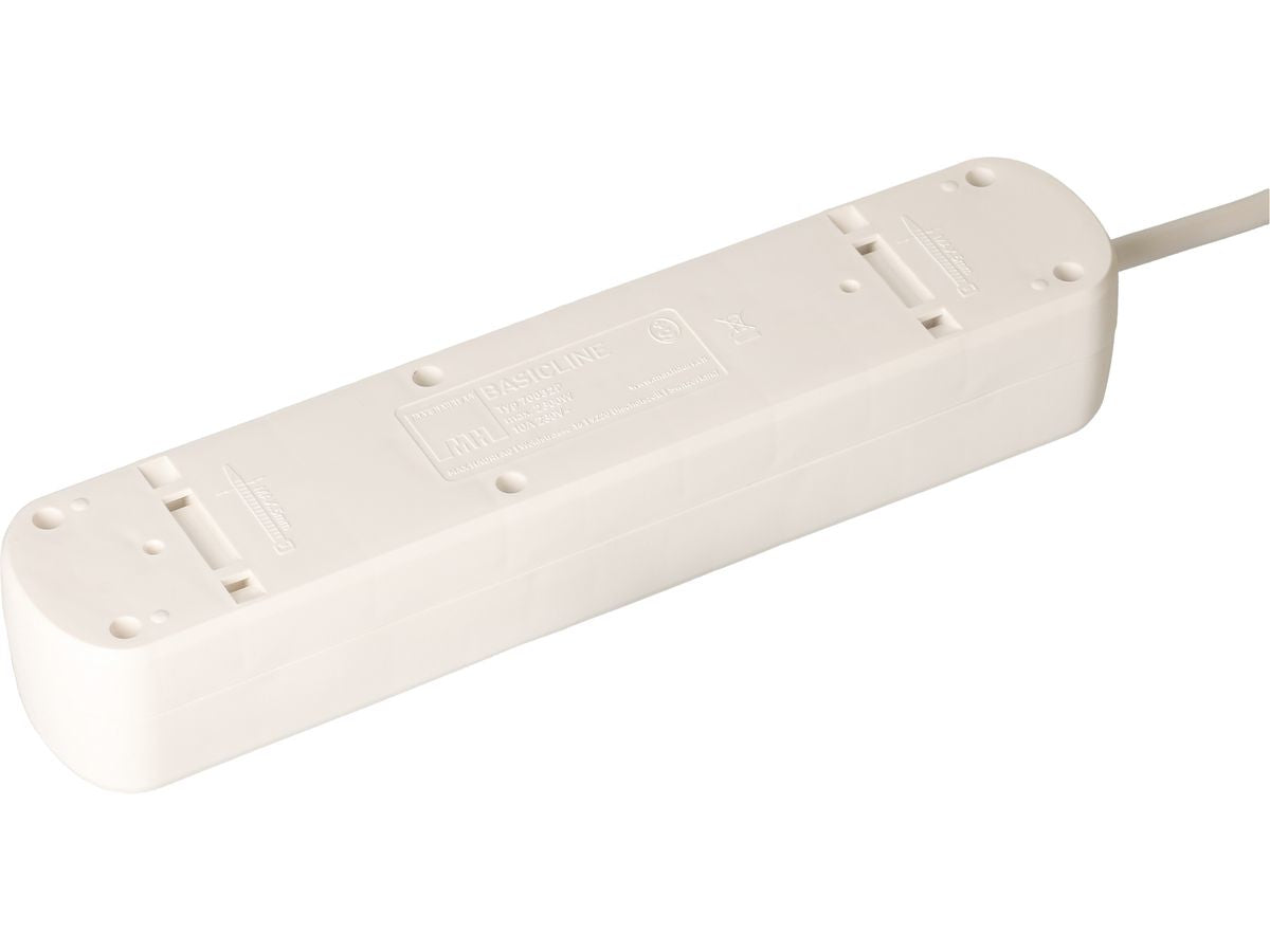 Max Hauri AG Max Hauri Basic-Line Steckdosenleiste, 5×T13, 1,5 m, Eingang T12, mit Befestigungslaschen – Weiss