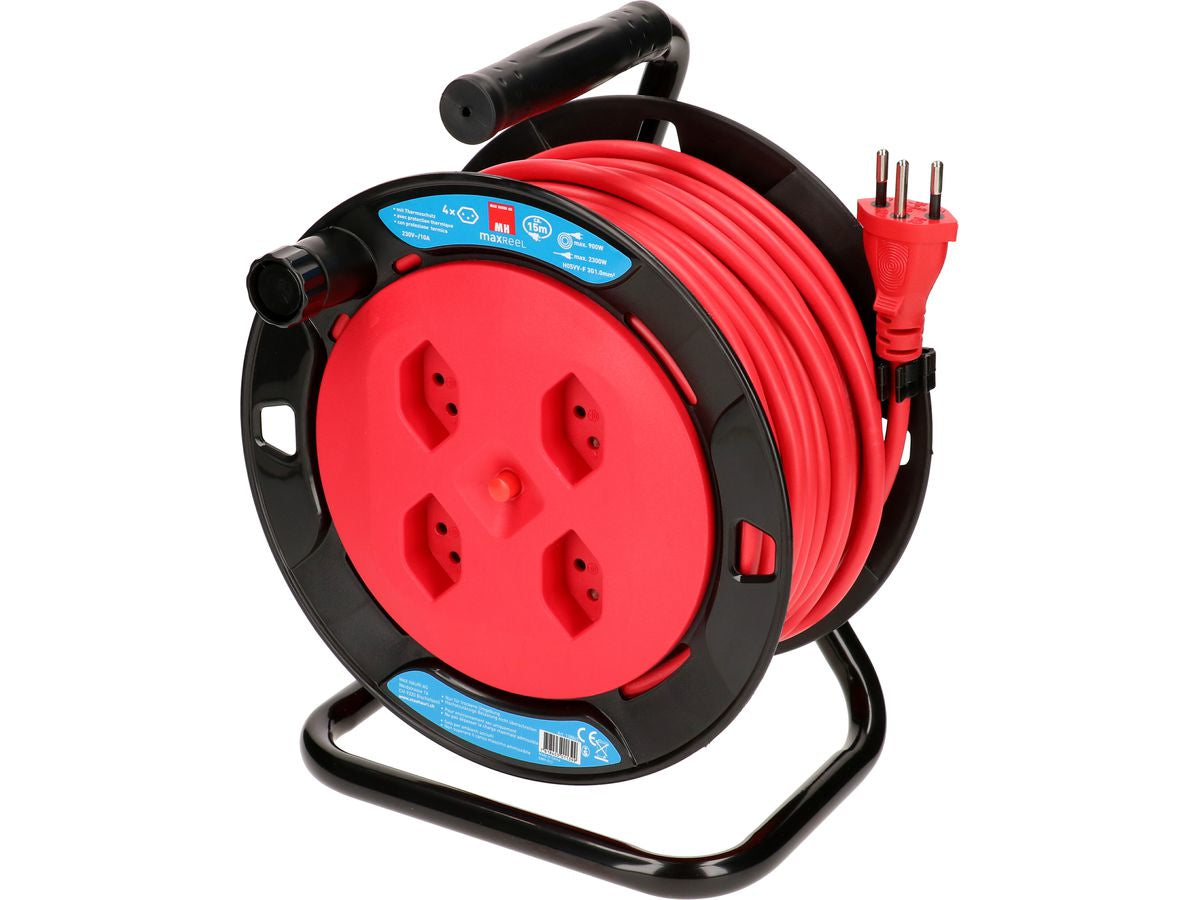 Max Hauri AG Max Hauri Kabelrolle, 15 m, 4×T13, Thermoschutz, Eingang T12 – Rot