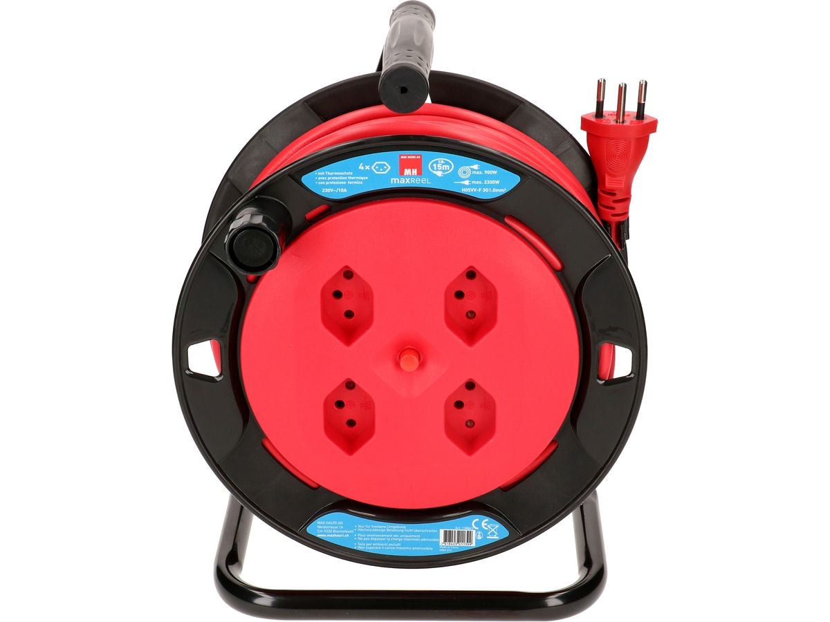 Max Hauri AG Max Hauri Kabelrolle, 15 m, 4×T13, Thermoschutz, Eingang T12 – Rot