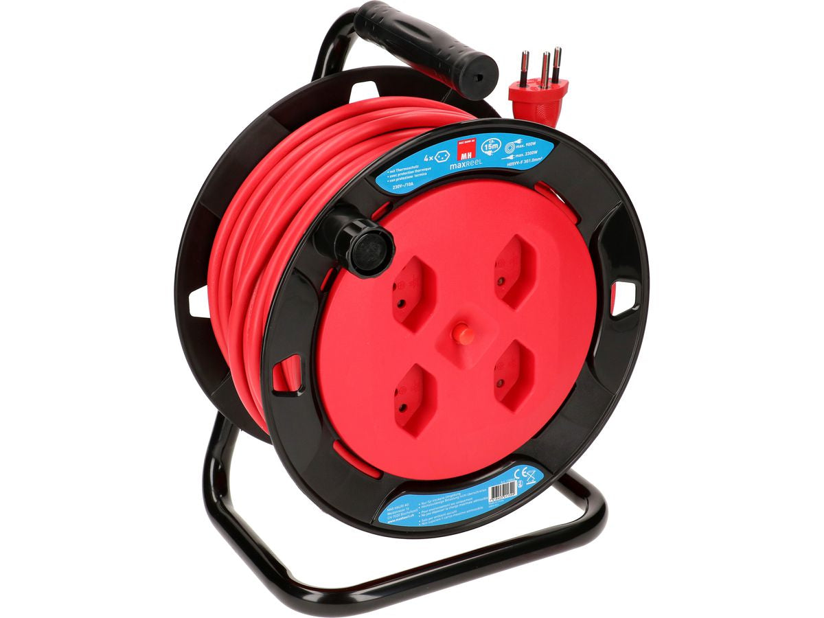 Max Hauri AG Max Hauri Kabelrolle, 15 m, 4×T13, Thermoschutz, Eingang T12 – Rot