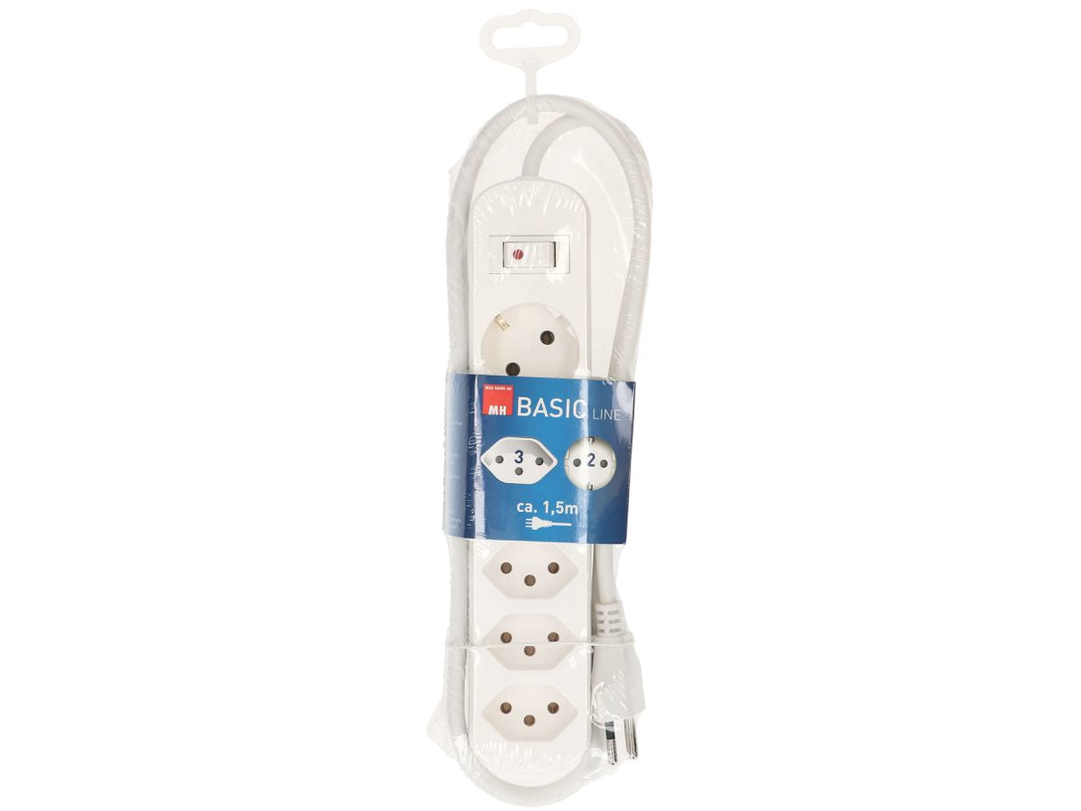 Max Hauri AG Max Hauri Basic-Line – Steckdosenleiste, 5× Schuko (Typ F), mit Schalter, 1,5 m, Stecker T12