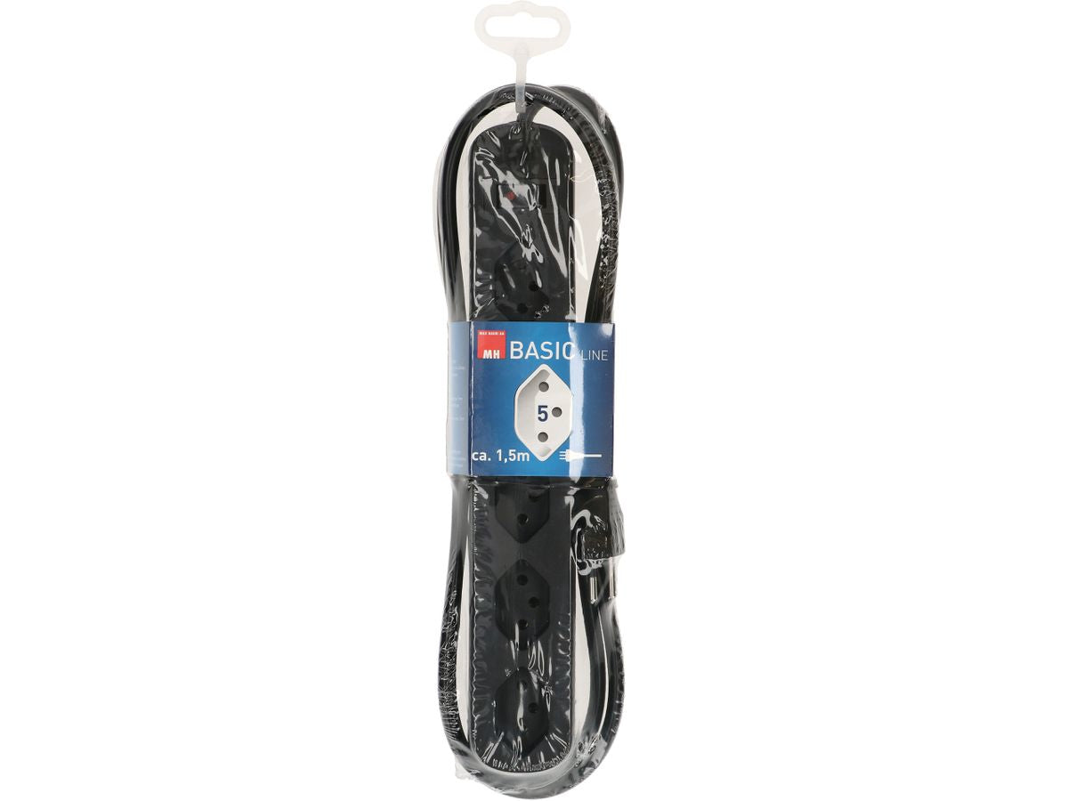 Max Hauri AG Max Hauri Basic-Line Steckdosenleiste, 5×T13, mit Schalter, 1,5 m, Überstromschutz, Eingang T12 – schwarz