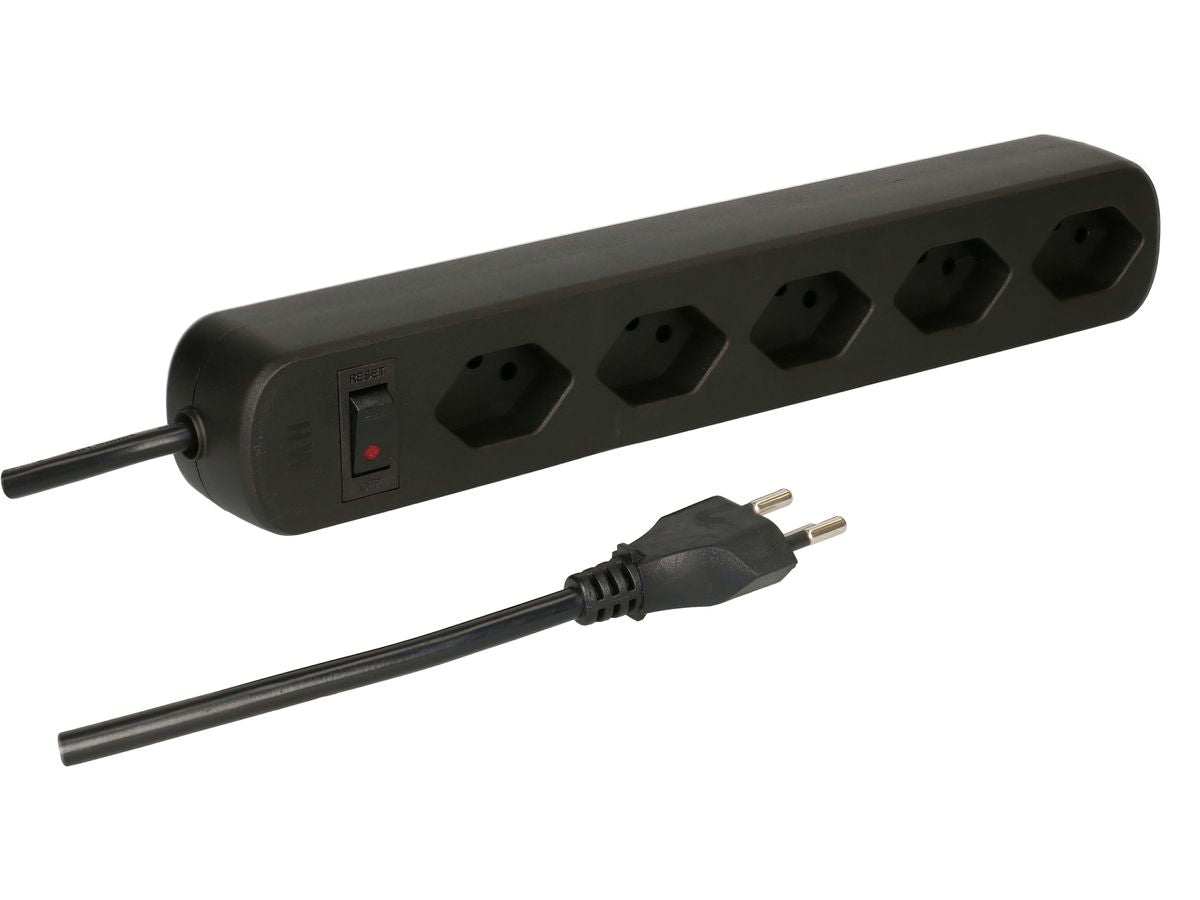 Max Hauri AG Max Hauri Basic-Line Steckdosenleiste, 5×T13, mit Schalter, 1,5 m, Überstromschutz, Eingang T12 – schwarz