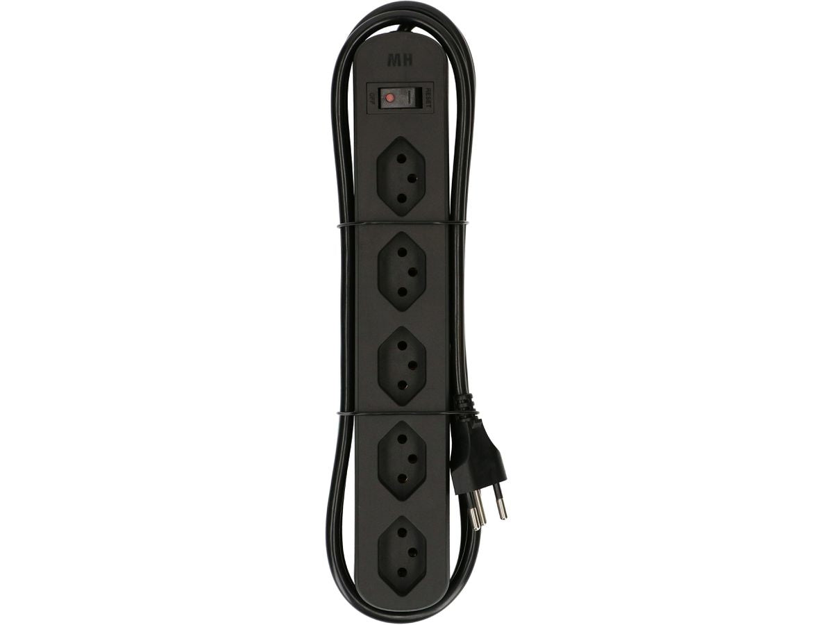 Max Hauri AG Max Hauri Basic-Line Steckdosenleiste, 5×T13, mit Schalter, 1,5 m, Überstromschutz, Eingang T12 – schwarz