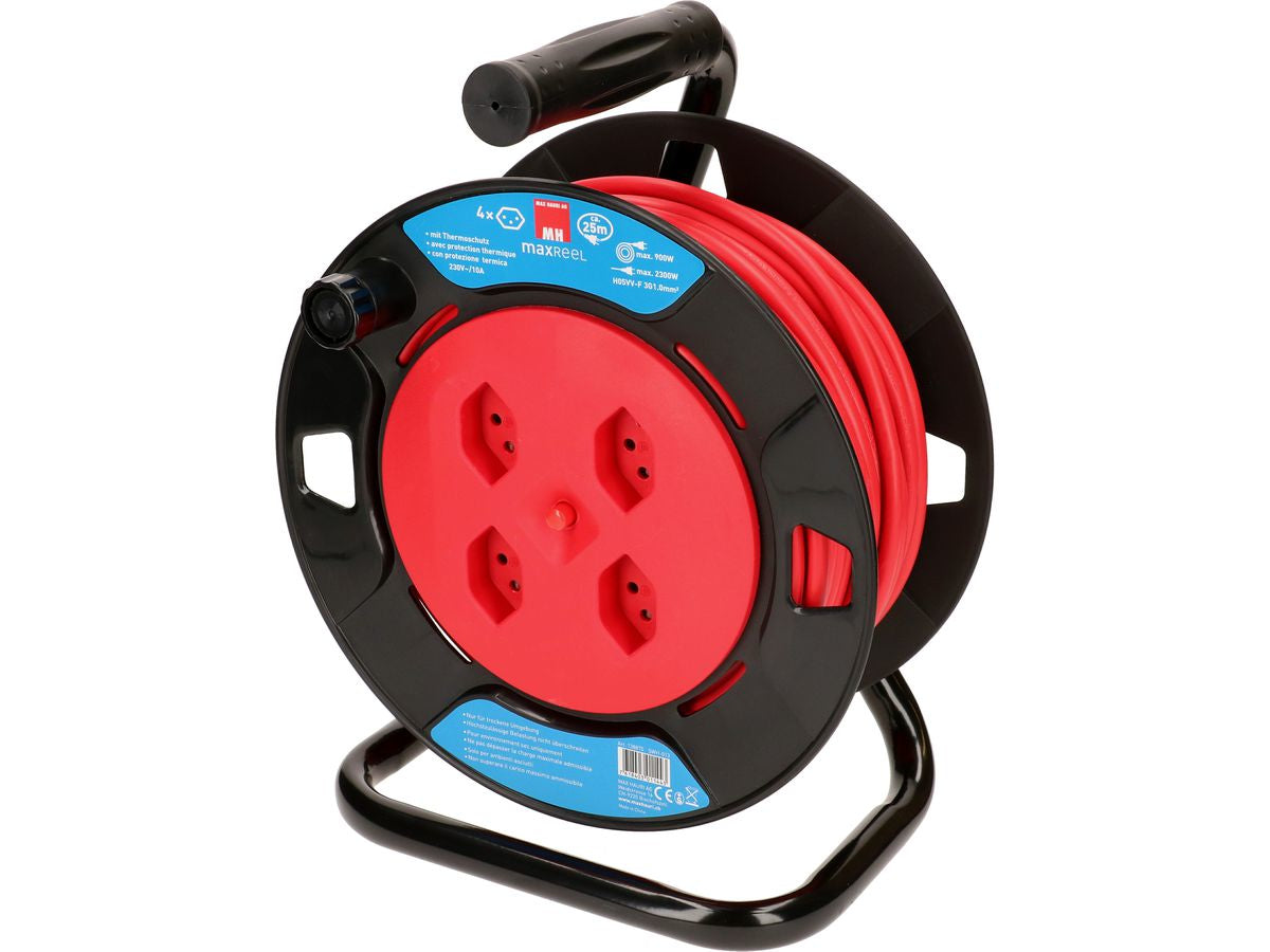 Max Hauri AG Max Hauri Kabelrolle – 4× T13, 25 m, mit Thermoschutz, Rot