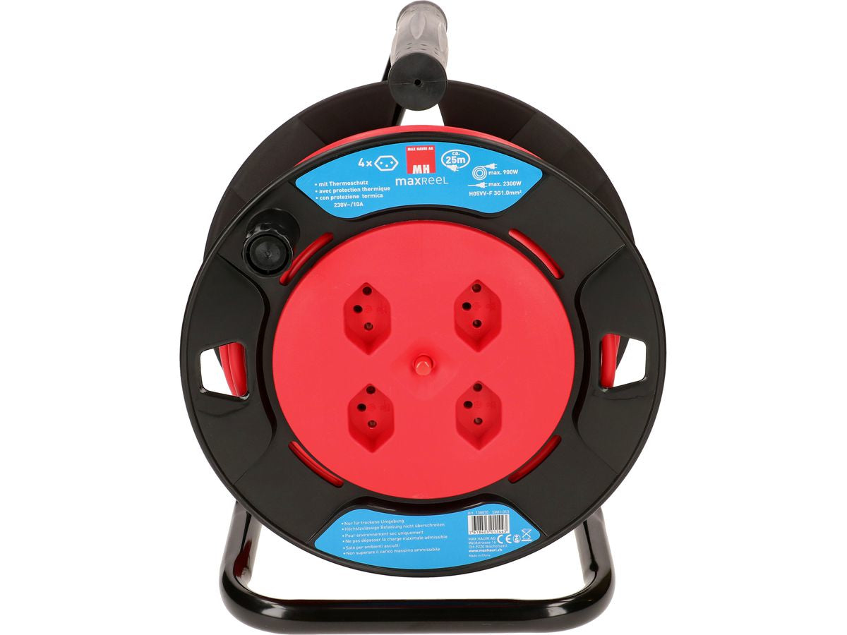 Max Hauri AG Max Hauri Kabelrolle – 4× T13, 25 m, mit Thermoschutz, Rot