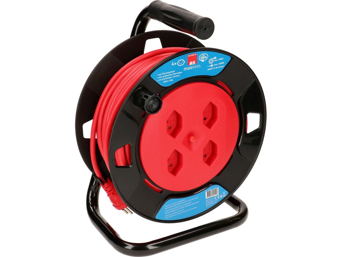 Max Hauri AG Max Hauri Kabelrolle – 4× T13, 25 m, mit Thermoschutz, Rot
