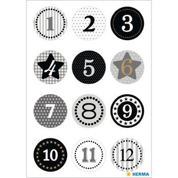 HERMA Geschenketiketten – Adventskalender 1-24 – 24 Etiketten – permanent, Papier – Bogen 84 × 120 mm
