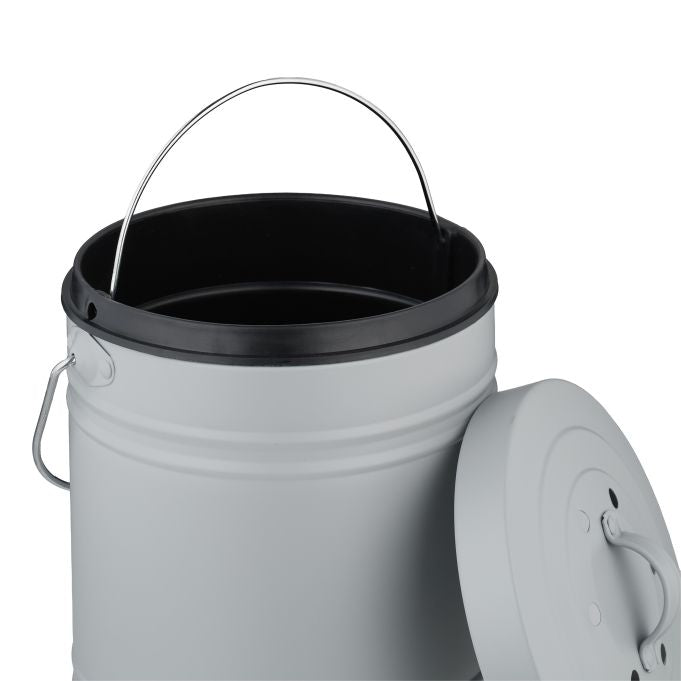 Relaxdays Komposteimer 10051223_111 – 5 l – Eisen, Oval – Grau – mit Geruchsfilter