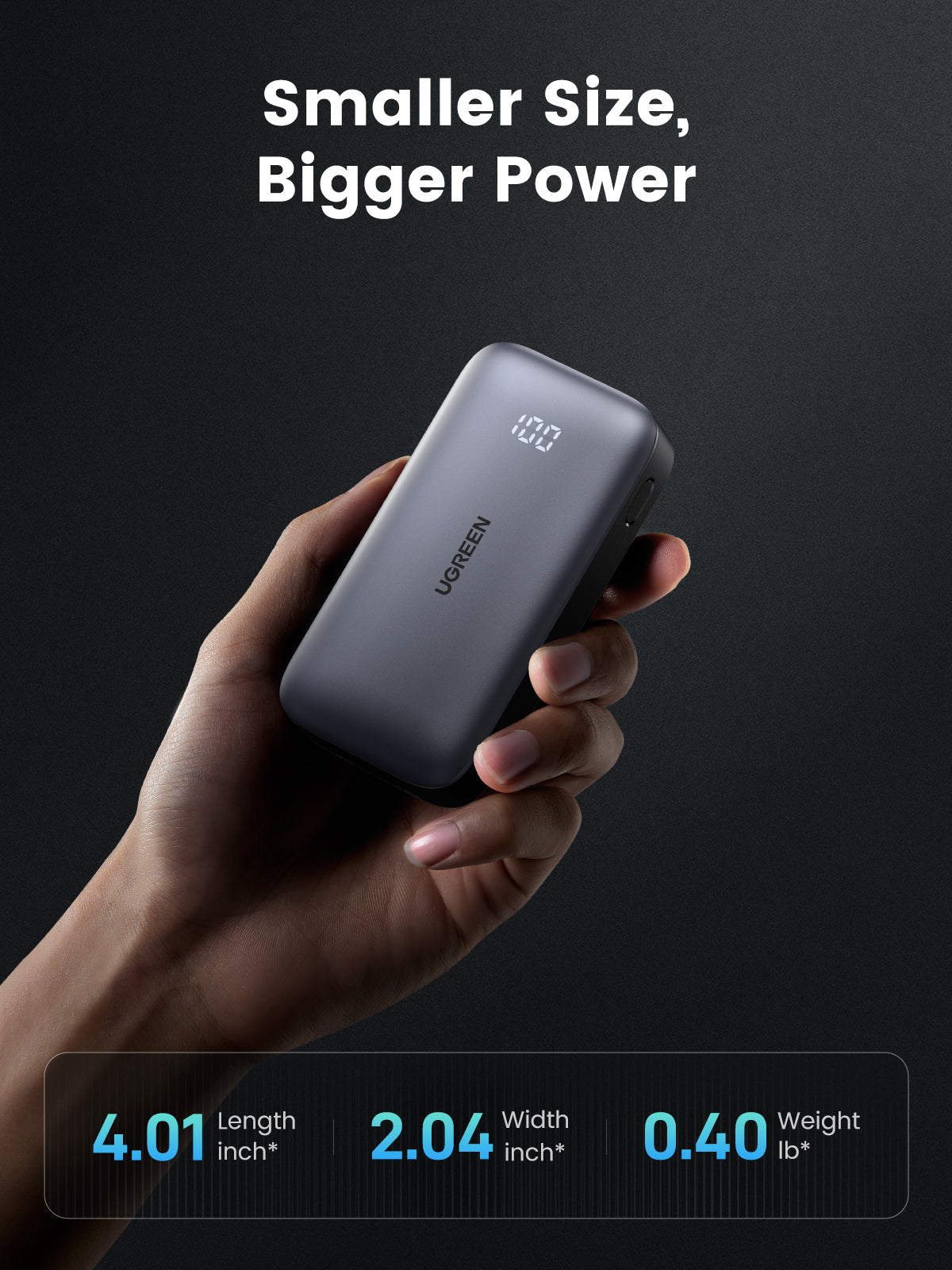 Ugreen Mini Powerbank 10'000 mAh 30 W 25185 – 320 g, Grau