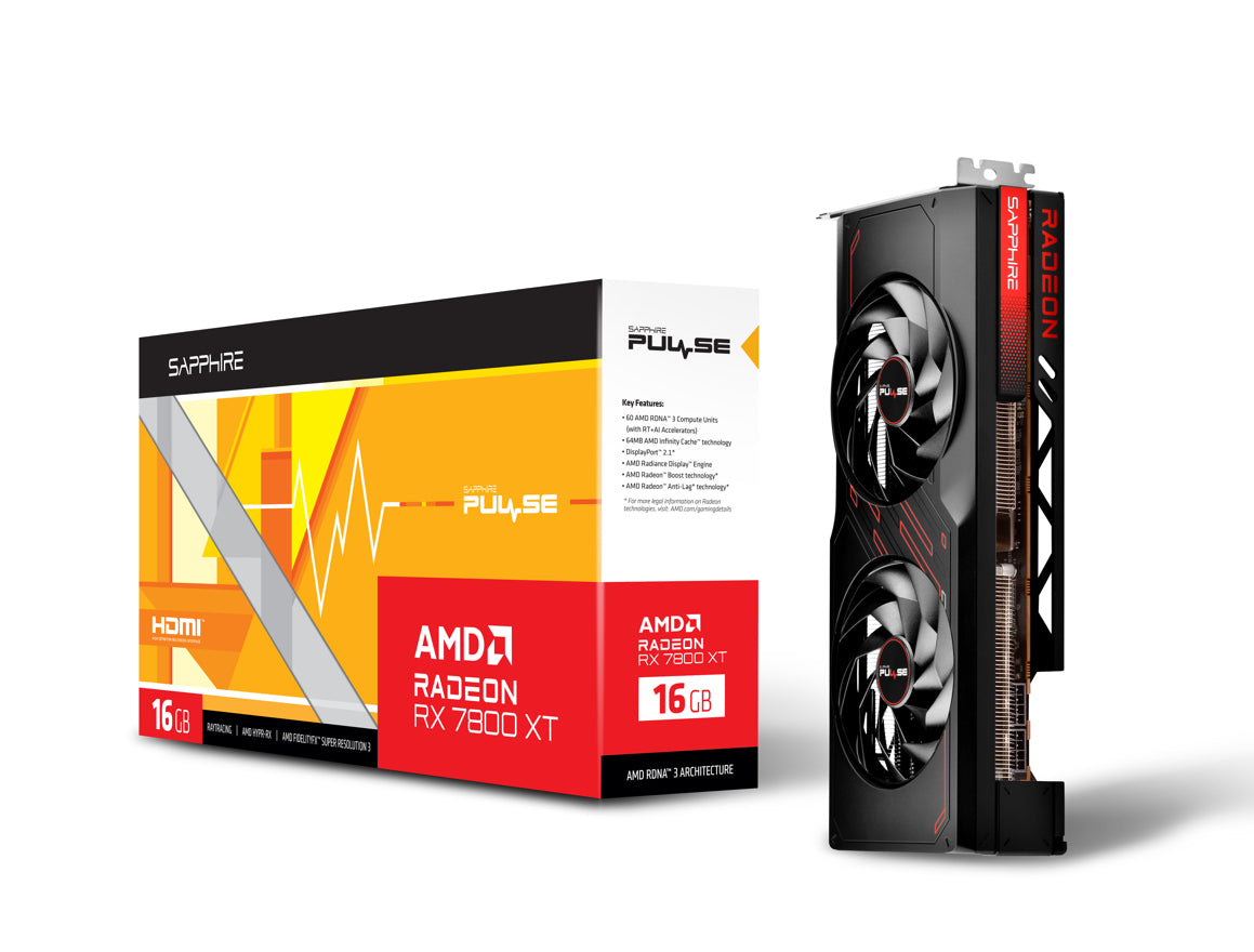 Sapphire PULSE RX 7800 XT 16GB – PCIe Grafikkarte – 2×HDMI, 2×DisplayPort, PCIe 4.0, 2×8‑Pin