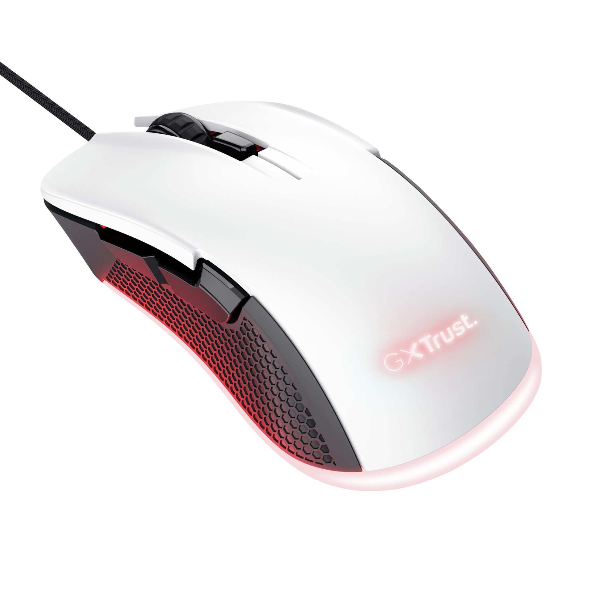 Trust GXT922W Ybar Gaming-Maus – kabelgebunden, 1'000 Hz, 6 Tasten, beidhändig, RGB-Beleuchtung, weiss