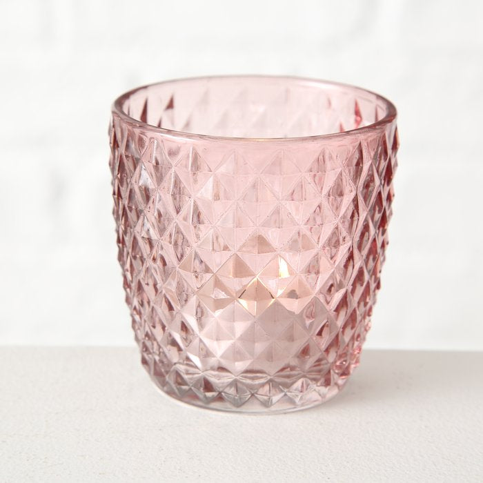 Boltze Windlicht Marilu – Glas, Rosa – Ø 7,5 × 7,5 cm – 4-teilig