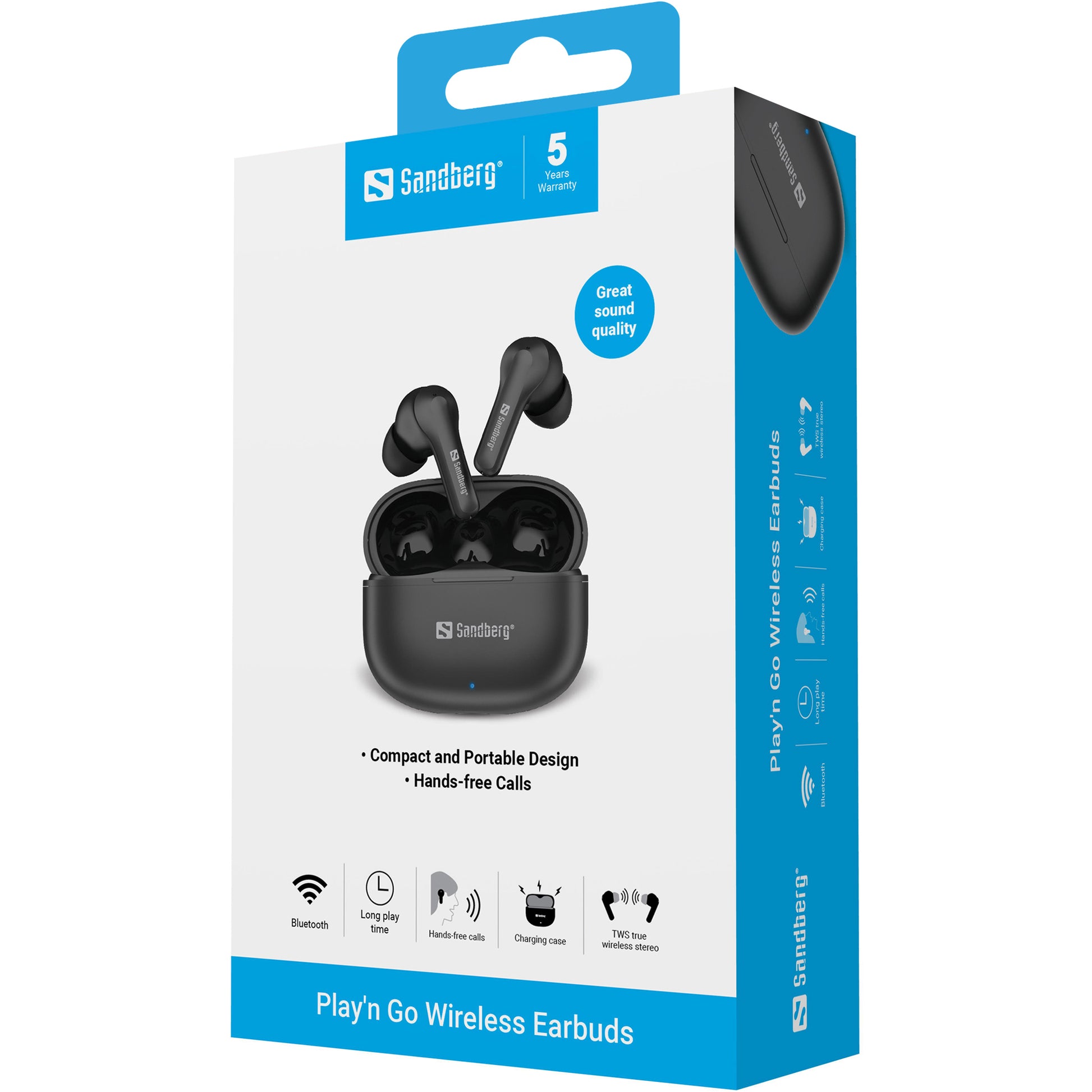 Sandberg Play'n Go 126-51 TWS In-Ear – Stereo, TWS, mit Ladecase, Schwarz, BT 6.0