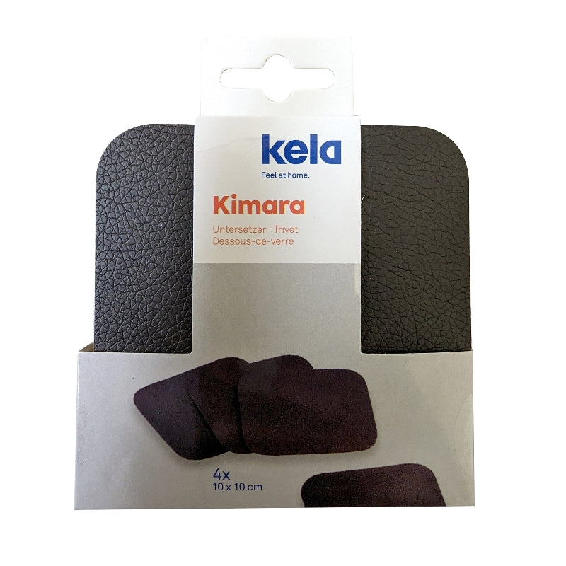 Kela Untersetzer – 4er Set, 10,0 × 10,0 × 0,2 cm, Kunstleder, Braun, für Gläser
