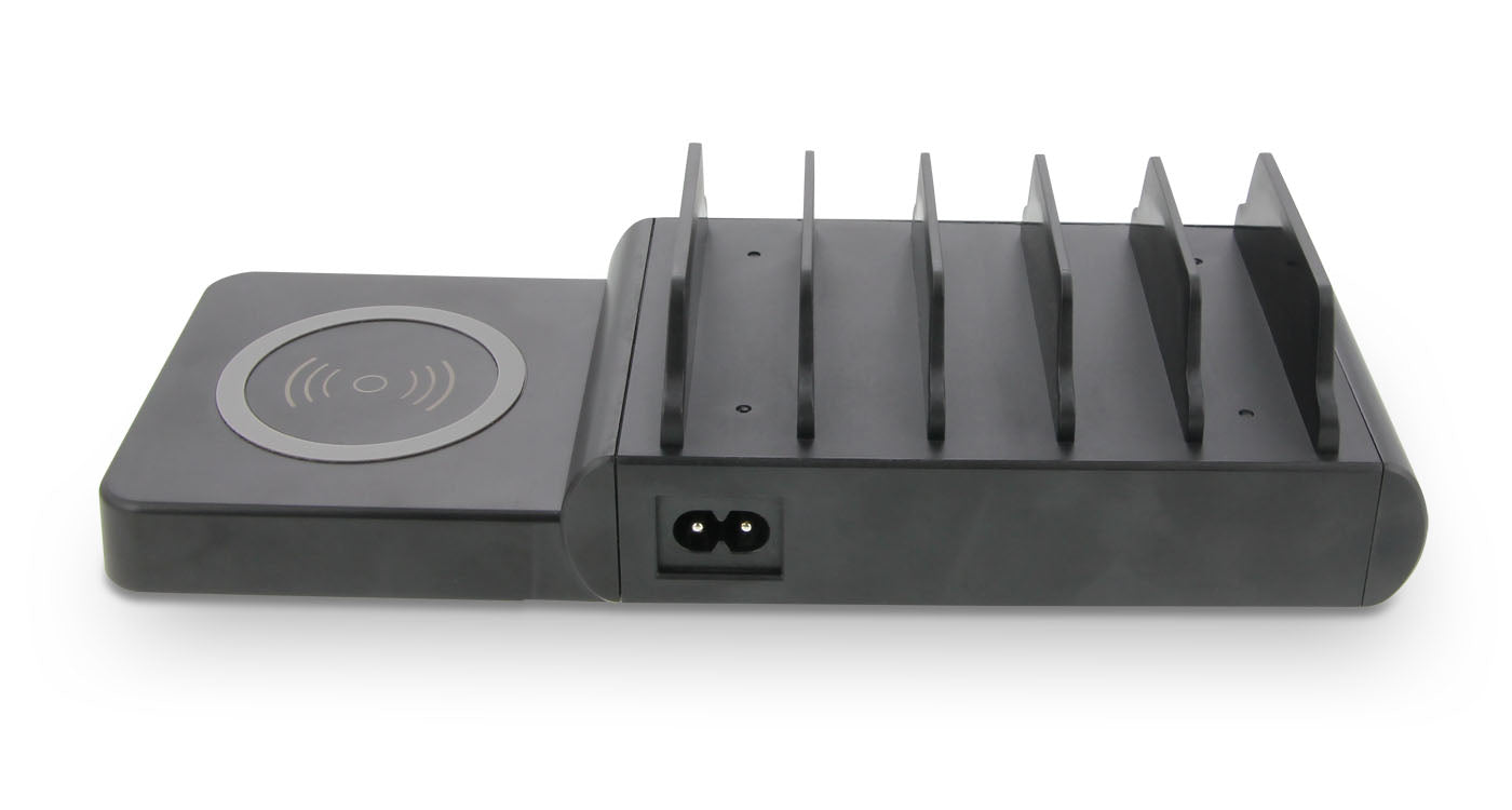 LMP DuoCharge USB-Desktop-Ladegerät 150 W – USB-C×5, USB-A×1 – GaN, Qi2-Ladepad – Schwarz