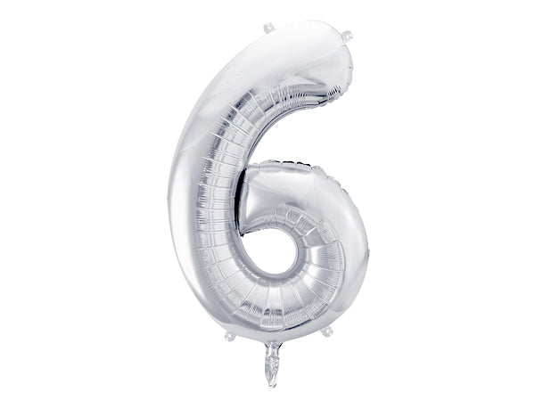 PartyDeco Folienballon Zahl 6 – Silber – 86 cm – Folie – 1 Stk