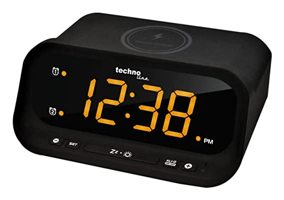 Technoline Digitalwecker – Funk, Thermometer, USB, 11,6 × 15,8 × 7,5 cm, Schwarz