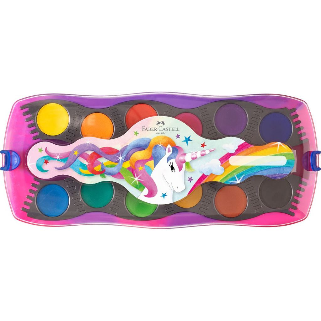 Faber-Castell CONNECTOR Einhorn Deckfarbkasten – 12 Farben – mit Deckweiss