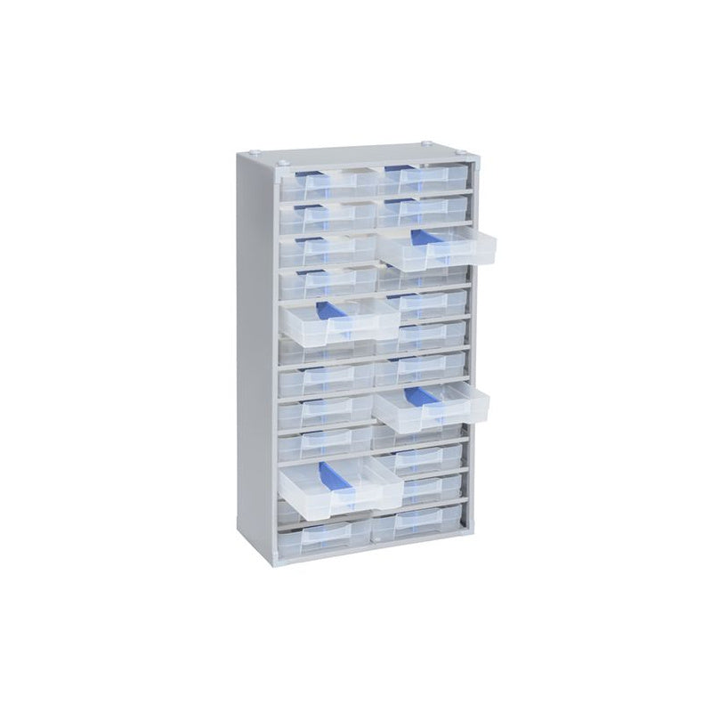 Allit VarioPlus Pro>M< 57/48 Kleinteilebox 24 Fächer – Stahl, PP-Schubladen, B 300 × H 565 × T 140 mm