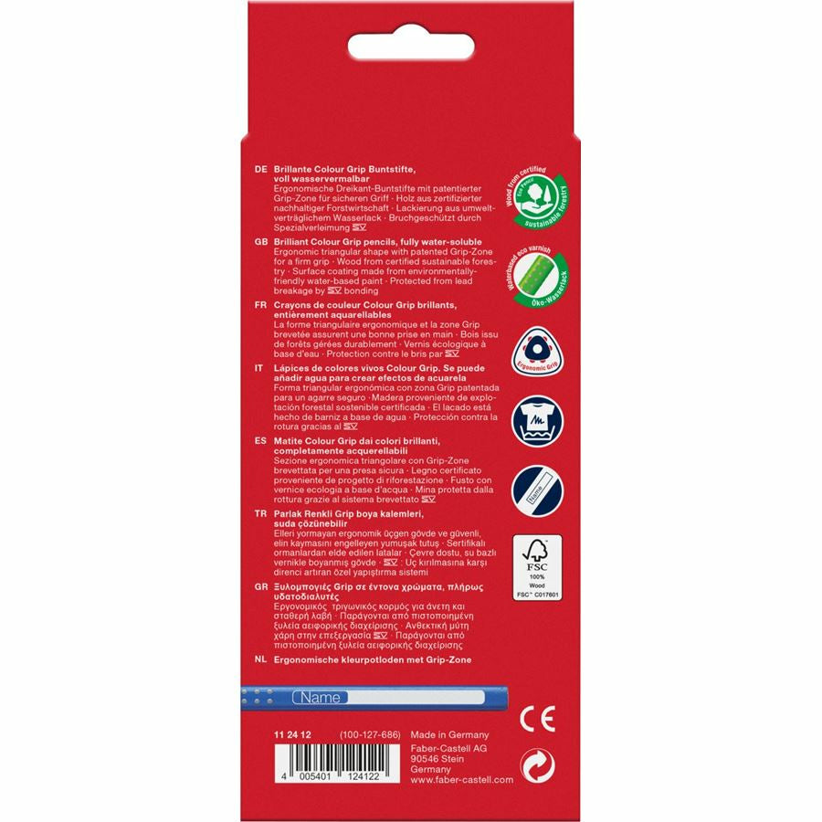Faber-Castell Aquarellfarbstifte – 12 Farben, im Kartonetui, Ø 3 mm, dreikantig, FSC