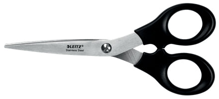 Leitz Schere 16,5 cm, für Rechts- und Linkshänder – Edelstahl, ergonomischer Griff, Schwarz
