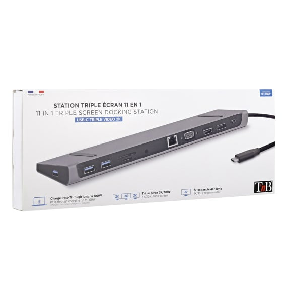 T'nB Dockingstation – USB-C, DP/HDMI/VGA, 3× USB-A, GbE, SD/microSD, 3,5 mm Audio, für MacBook/Notebook