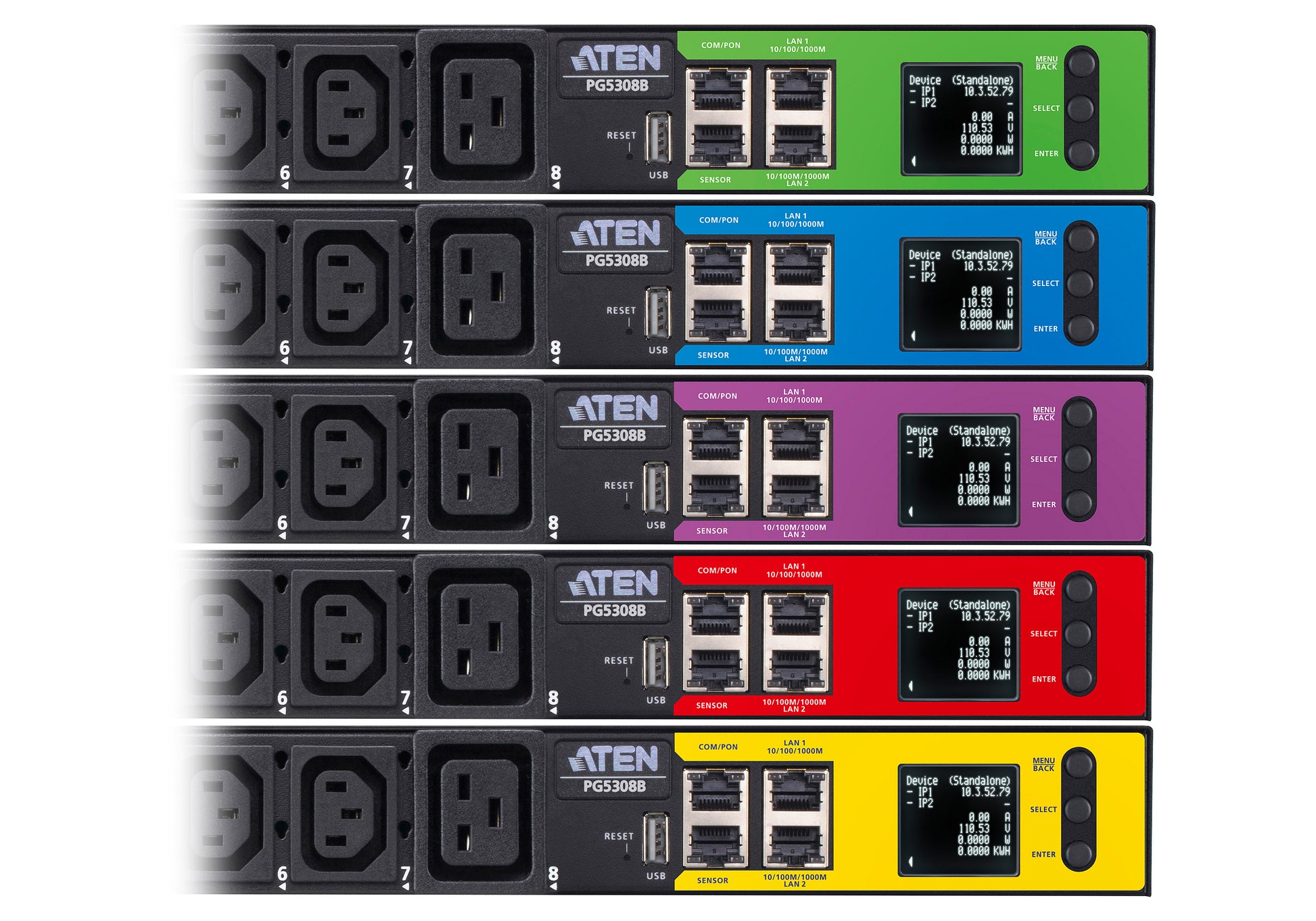 ATEN PG5308G – Rack-PDU gemessen, 6× IEC C13 + 2× IEC C19, 32 A, Stecker IEC 60309, 1U, 2,3 kW