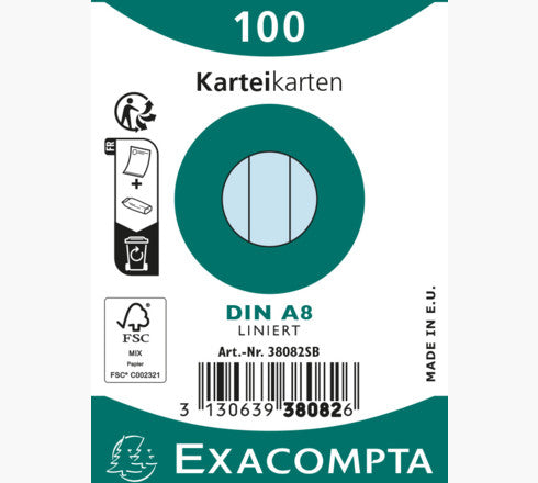 Exacompta Karteikarten – A8 – liniert, blau – 100 Stk