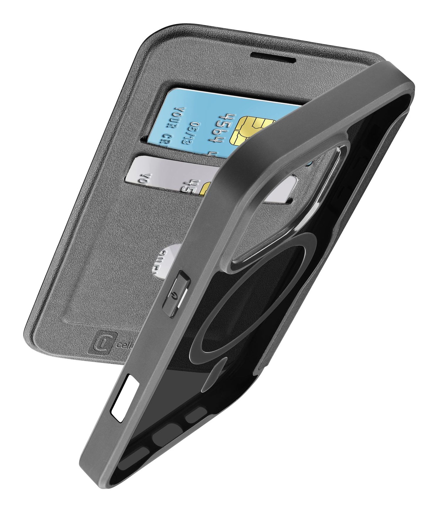 Cellularline Booklet-Hülle – für Apple iPhone 16 Pro – schwarz – Kunstleder – MagSafe-kompatibel