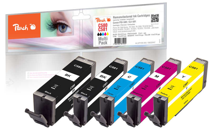 Peach Tintenpatronen-Multipack, kompatibel – für Canon Pixma TR 7500 Serie, TR 7520, TR 7550 usw.