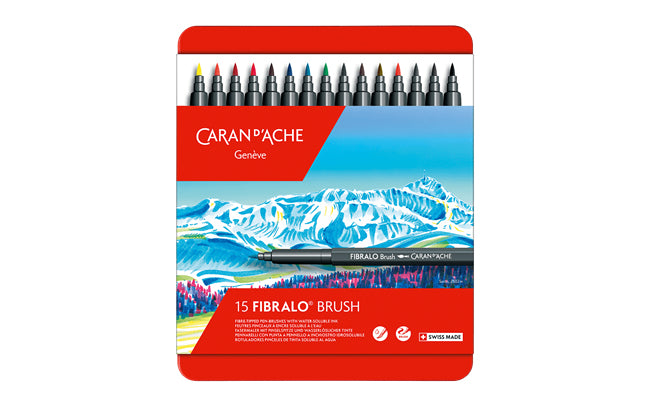 Caran d-Ache Caran d'Ache – Fibralo Brush Filzstifte, Strichbreite 0,5–5 mm, auswaschbar, 15 Farben