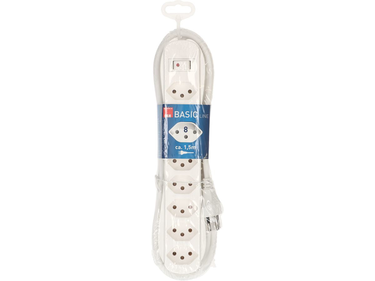 Max Hauri AG Max Hauri Basic-Line V2 – Steckdosenleiste, 8× T13, mit Schalter, 1,5 m, Stecker T12