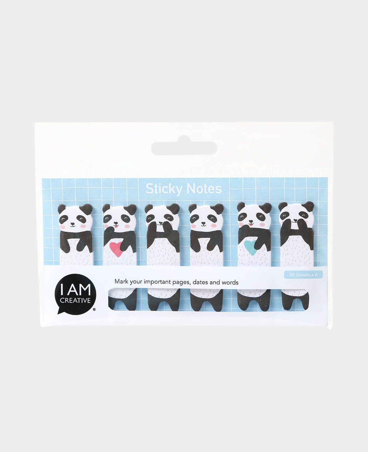 I am Creative Motiv-Haftnotizen Panda – 15 × 55 mm – mehrfarbig, 20 Blatt/Block