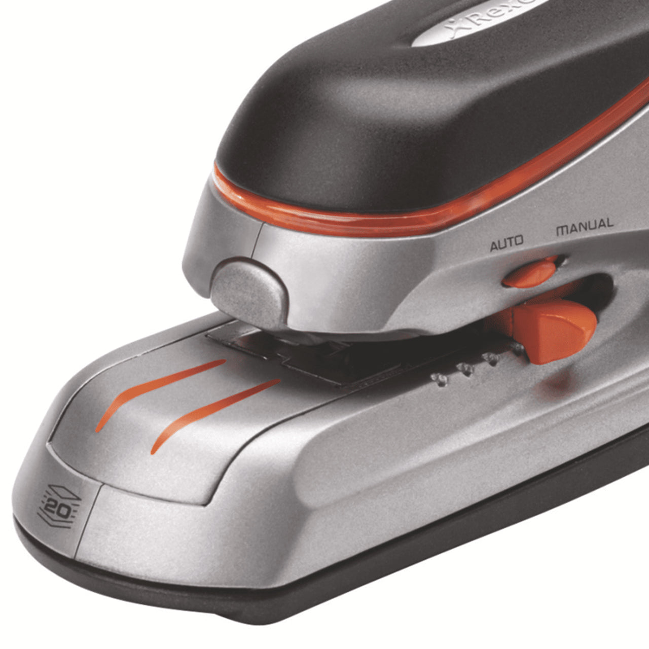 Rapid Optima 20E – Elektrischer Hefter, geschlossene Heftung, Einlegetiefe 42 mm, Weiss/Grau/Blau