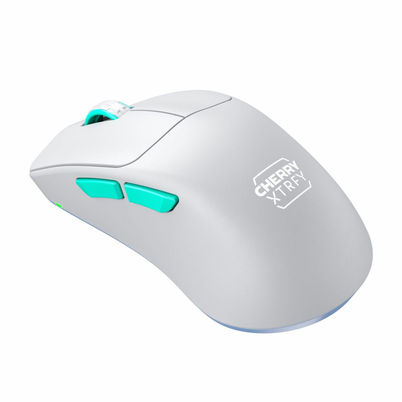 CHERRY XTRFY M64 Wireless – Gaming-Maus – Kabellos (2,4 GHz), 26000 DPI, Weiss, Türkis